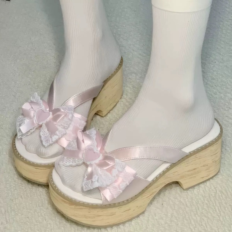 Woodworking Women - Süße Schleifen-Holzmaserung Plateau-Slipper für Damen –