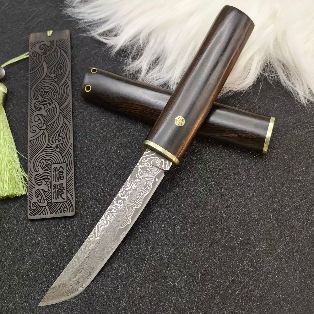Woodworking Japanese - Hochharte VG10 Damast-Tanto-Klinge mit Ebenholzgriff, feststehende