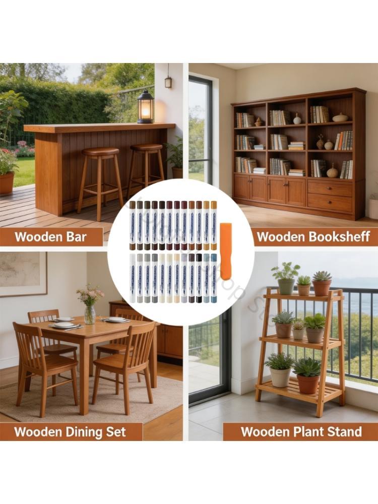 Cabinet Scraper Set - 96BA Ausbesserungsmarker-Wachsstift-Set in Holztönen, 24 Reparaturfarben